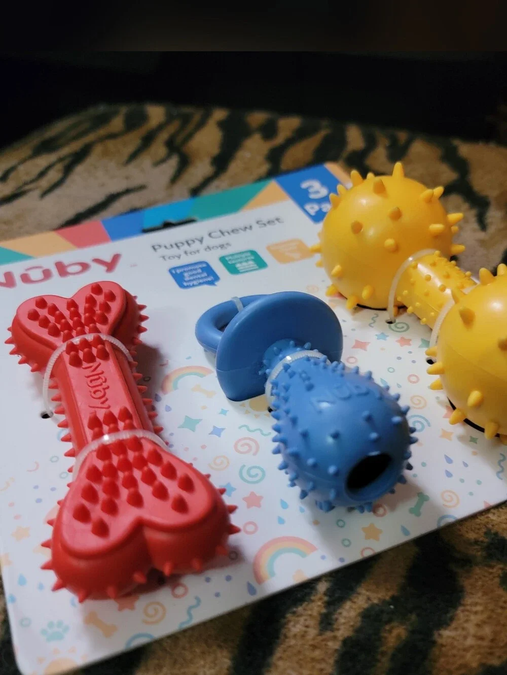 Puppy Chew Set Toy- Dental Binki Bone Barbell (3 Pack) New Sz Small